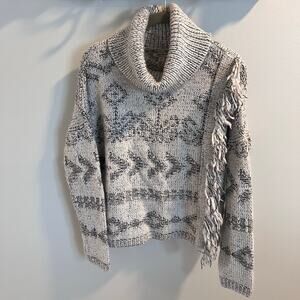 Lucky Brand Cowl-Neck Aztec Print Fringe Sweater Size M